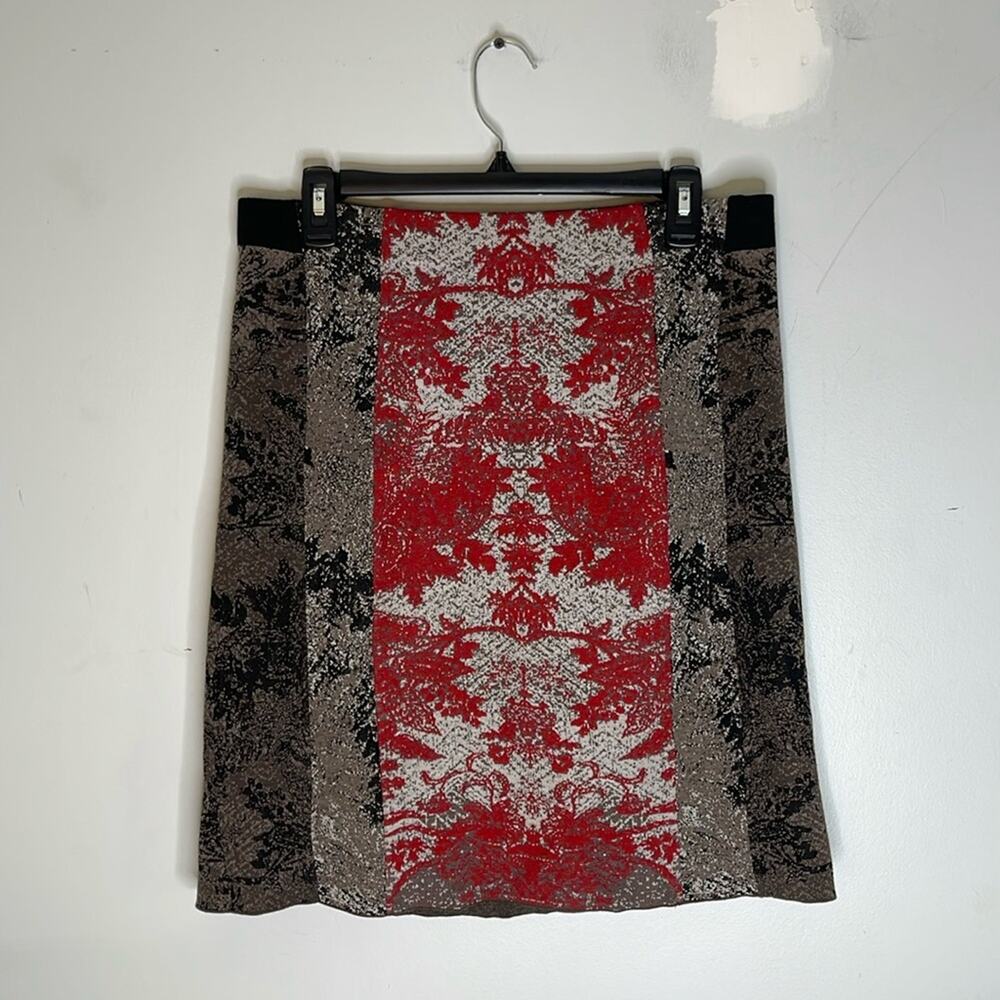 NIC + ZOE Brown / Tan / Red Patterned Knit Cotton Blend Pull On Skirt Sz Medium